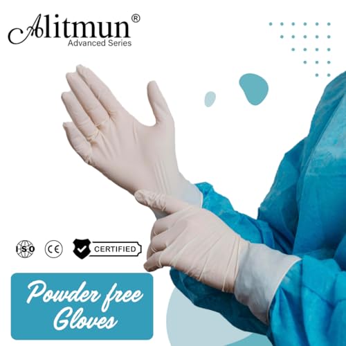 Image of Advanced Series Powder Free Latex Examination Gloves, Disposable Surgical Hand Gloves with Exceptional Grip and Durability, Medical usage & Multipurpose Gloves (Pack of 100) (Medium)