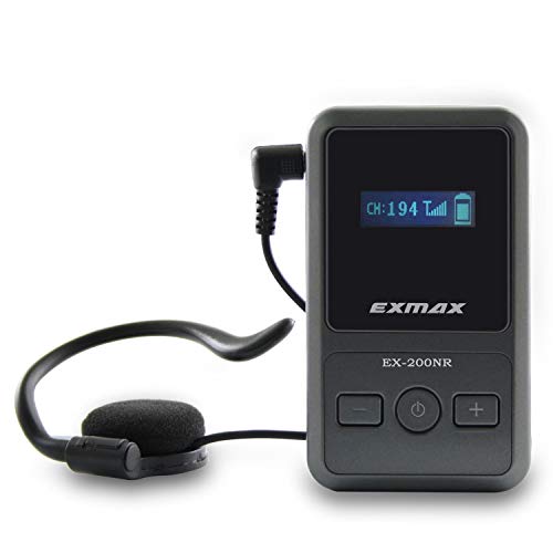 EXMAX EX-200N Sistema Profesional Inalámbrico UHF para Guía de Turismo con Receptor Manos Libres y Batería de Larga Duración