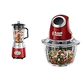 Russell Hobbs Glas-Standmixer Retro rot,Retro-Anzeige, 20.000 U/min, Smoothie-Maker 25190-56 & Mini Zerkleinerer Desire, Ein-Hand-Bedientaste, 500ml Glasbehälter inkl. Deckel, Gemüsezerkleinerer