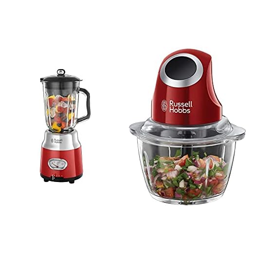 Russell Hobbs Retro 25190-56 Batidora vaso 800 W, vaso cristal, batidora smoothies + 24660-56 Desire Picadora de Alimentos (Picadora Eléctrica, 200 W, Cuchillas Inox, Rojo, sin BPA)