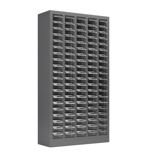 biosplot 100 Drawers Bolt and Nut Tool Storage Cabinet Parts Cabinet Hardware Organization Shelves Bolts Bin Tool with PS Material Drawer Label Stickers for Tool Hardware Storage Grey