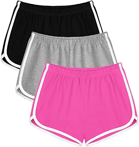 Apoway 3 Pack Women’s Cotton Yoga Dance Sports Short Summer Running Pant Waistband Athletic Shorts for Women