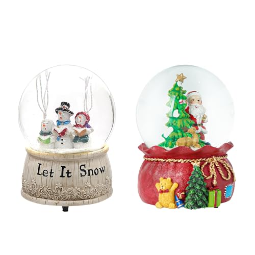 DUSVALLY Set of 2 Christmas Glass Snow Globes Glitter Water Globe with Musical Snow Globe Plays We Wish You a Merry Christmas - Santa Xmas Snow Globe - Holiday Decoration(5.5 inch)