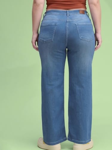 Image of Miss Chase A+ Women's Wide-Leg High-Rise Regular-Length Stretchable Cargo Denim Jeans