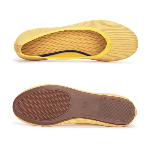 Image of Frank Mully Women's Ballet Flats Round Toe Walking Flats Slip On Work Shoes Knitted Flats Shoes for Woman Soft Lightweight
