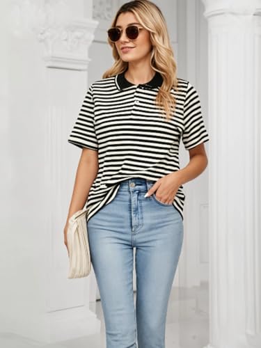 Image of Mack Jonney Women's Striped Cotton Rich Polo T Shirt | Collar Tshirts | Half Sleeves | Stripe-Regular Fit-MACK640589