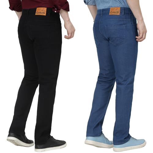 Image of DAIS Men's Stretchable Straight Fit Mid Rise Jeans, Pack of 2, (Combo of 2 Jeans)