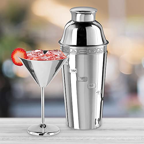 image for OGGI Dial A Drink Cocktail Shaker - Stainless Steel, 15 Recipes, Built
