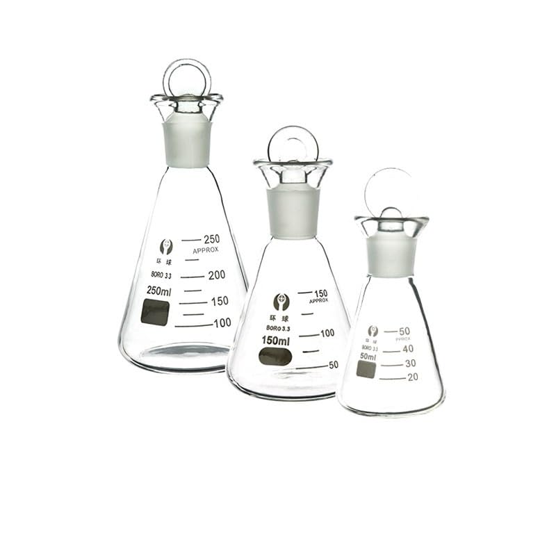 Juego de 2 Matraces Yodométricos de Vidrio Borosilicato con Tapón Esmerilado Matraces Erlenmeyer Graduados Laboratorio 100–1000ml(1000ml)