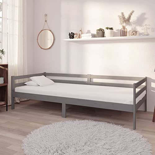 Homgoday Divano Letto con Materasso 90x200 cm Grigio in Legno di Pino, Divano Letto Dormeuse, Soggiorno Divanoletto, Divano Moderno, Divani per Esterno da Giardino, Divano Salotto,