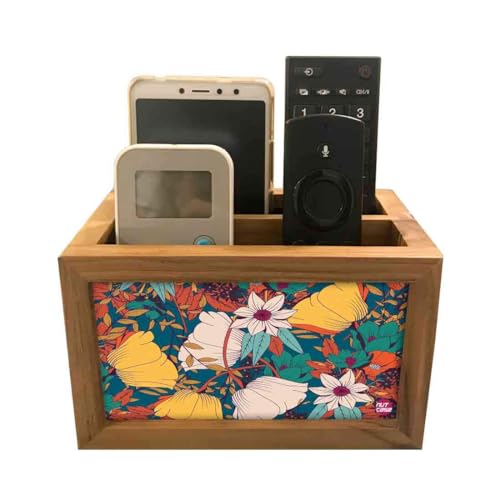 Image of Nutcase Designer Wooden Stationery Remote Stand for Home - Remote Control Holder Organizer Caddy for TV /AC Remotes-Multipurpose Desk Organiser (Teak Wood Floral Design 1), Multicolor