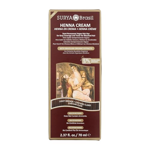 Surya Brasil Light Brown Natural Henna Cream Hair Color Treatment for Gray Hair Coverage, Deep Conditioning Semi Permanent Hair Dye, 2.37 oz / 70 ml