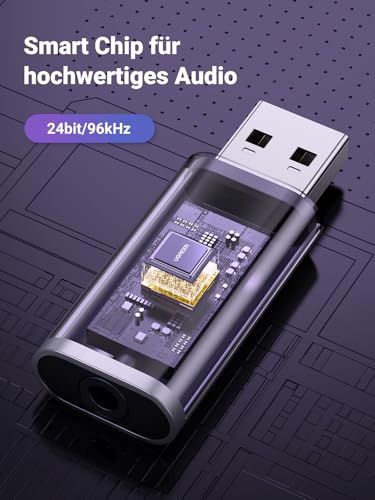 UGREEN USB Externe Soundkarte 2 in 1 auf 3,5 mm Buchse Klinken Audio Adapter USB zu Klinke, für Windows, Mac, Linux, kompatibel mit Headset Laptop PS4 Raspberry Pi usw.