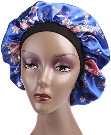 3 Pieces Wide Band Satin Cap Sleep Bonnet Soft Night Sleep Hat Women Girls (Black Blue and Rose red)