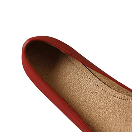 Tinacus Women's Square Toe Genuine Leather Handmade Bowtie Dress Ballet Flats Shoes(Red, Us5.5) #TOP2