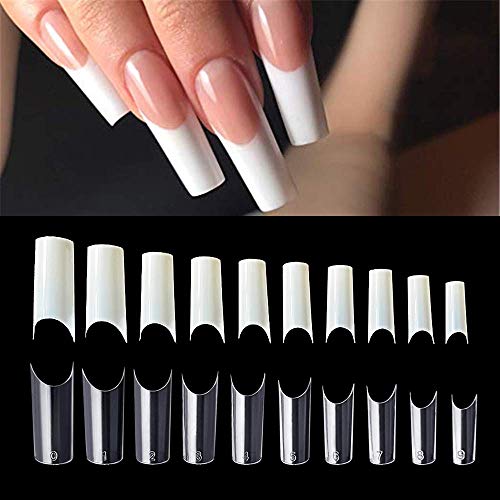 Vcedas C Curve Shape Clear/Natural False Nails Half Acrylic Nail Tips Flake Nail Art 10 Sizes with Bag for DIY Nail Salons (1000PCS)