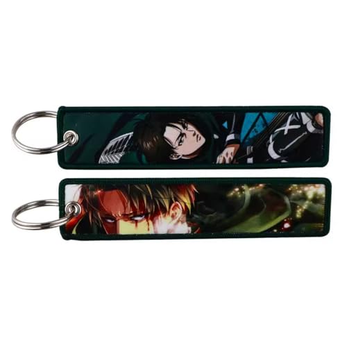 Distrigeek AOT SNK Porte-clés Levi Rivaille en tissu brodé double face, porte-clés manga anime pour homme ou femme idée cadeau pour fan de manga shonen pour clés de voiture maison décoration de sac