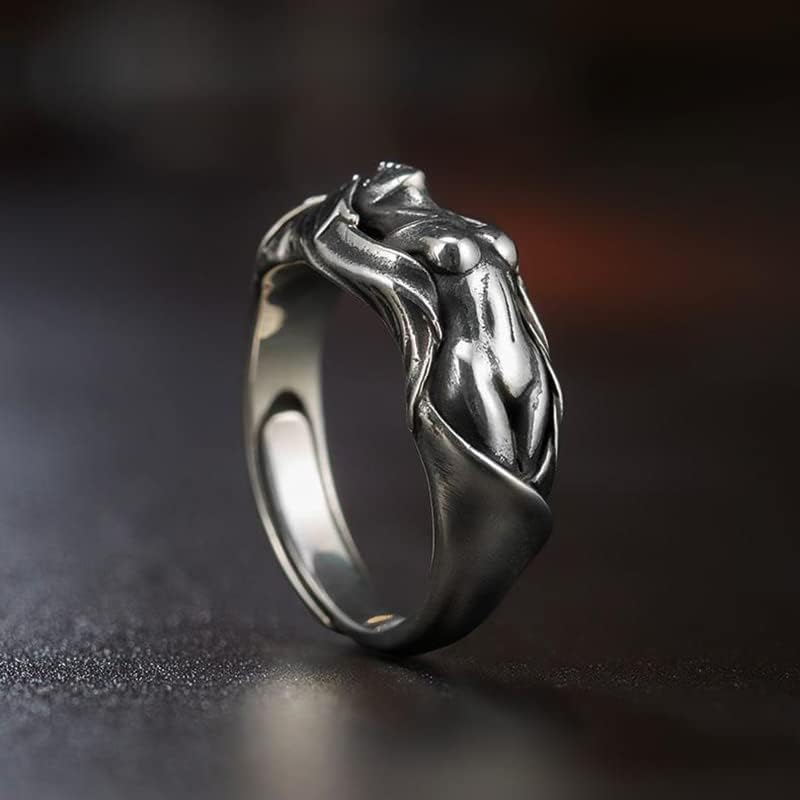 S925 Ring Ins Love and Beauty Naked Girl Lucky Goddess Ring Adjustable Ring for Unisex - The Renaissance Retro Art Ring for Costume Accessories