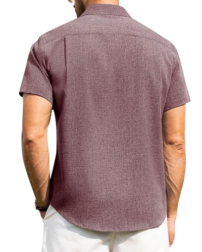 Image of Alimens & Gentle Mens Linen Shirts Short Sleeve Button Down Shirts Wrinkle Free Casual Vacation Beach Summer Tops