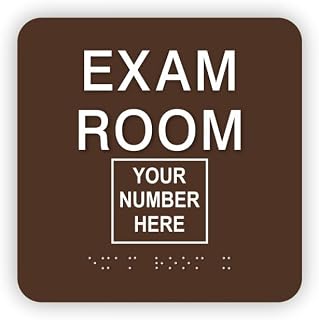 CUSTOMIZABLE ADA EXAM ROOM braille sign, 6” x 6”, ADA Compliant Exam Room Number Identification Sign for clinics, hospitals, dental facilities, etc., Many Colors Choices, Made in USA (Dark Brown)