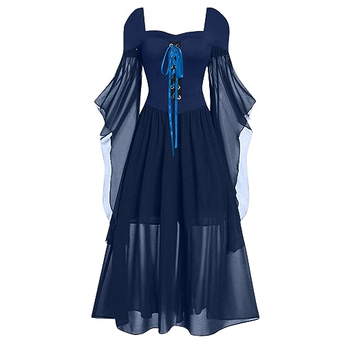 uxxnjfg Disfraces Carnaval Adulto,Disfraz Bruja mujer Vestido Elfa de Bruja Vampiresa Disfraz Gotica Tallas Grandes Disfraces 2024 Chulos Divertidos manga larga Vestidos de Fiesta(azul,L)