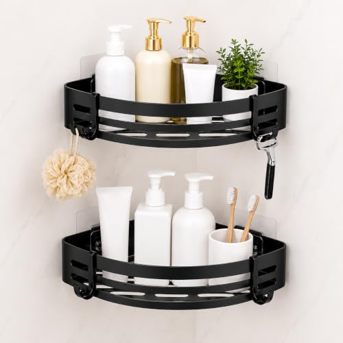 Bathroom Self Shower Corner Caddy, No Drill, Pack of 2, Black