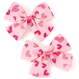 Ahoney Pink Hair Bow Clips 3.5" Heart Print Hair Clips Valentines Hair Accessories for Girls Toddler Hair Barrettes Alligator Clips