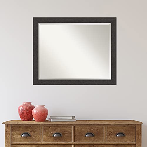 Image of Amanti Art Framed Vanity Mirror | Bathroom Mirrors for Wall | Rustic Plank Espresso Narrow Mirror | Wall Mounted Mirror | Medium Mirror | 25.25 x 31.25