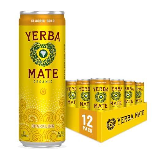 Guayaki Yerba Mate, Classic Gold, Organic Sparkling Alternative to Soda, Tea, and Energy Drinks, 12 Ounce Cans (Pack of 12), 120mg Caffeine (Packaging May Vary)