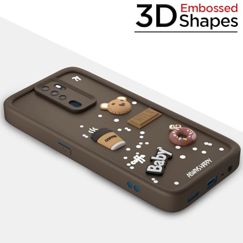 Image of Pikkme Back Cover for Oppo A5 2020 / A9 2020 | Cute Fun Cartoon 3D Bear Silicone Full Body Protection Bumper Case (Brown)