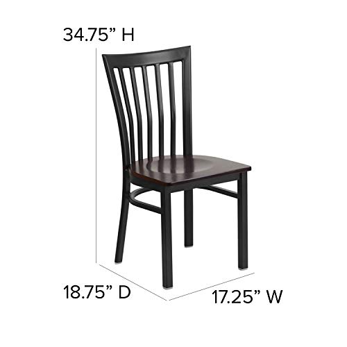 Image of Flash Furniture HERCULES Series Black School House Back Metal Restaurant Chair - Walnut Wood Seat
