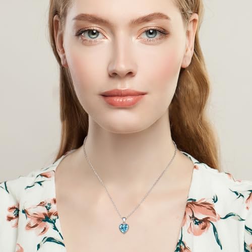 Heart Aquamarine Necklace 925 Sterling Silver Pendant Crystal Necklace Aquamarine Jewelry Gem Necklace Birthstone Necklaces for Women3