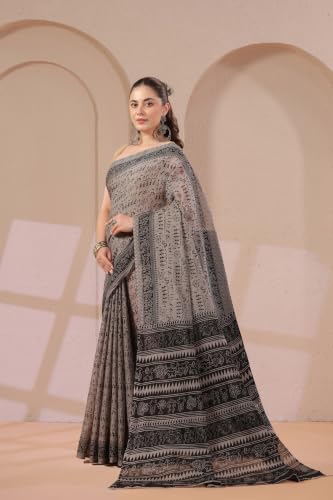 Image of TAMAIRA FASHION Mulmul Pure Cotton Saree For Woman Warli Printed|Office Wear Daily Wear Sarees For Women Without Blouse Piece(Available in 19 Colours)