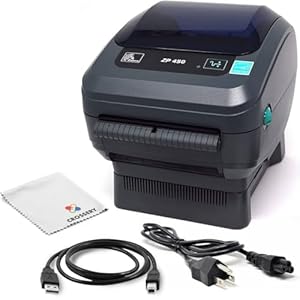Zebra ZP450 – Impresora térmica directa de etiquetas de envío – Paquete de impresora térmica ZP450-CTP de alta velocidad con cable USB, fuente de alimentación y paño de microfibra, hecha para etiquetas UPS, código de barras Amazon FBA (renovado)