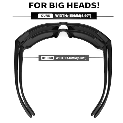 WISTON XL Z87 Sunglasses for Big Wide Heads Men Women,TR90 Ultralight UV400 Protection Sun Glasses Z8234 Black by WISTON - Used condition - Image 3