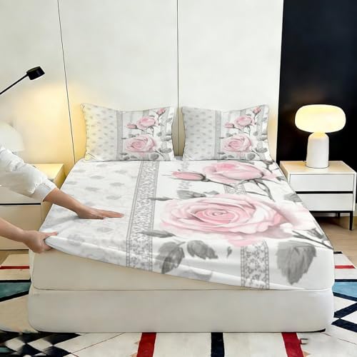 Drap housse imprimé 3D rose microfibre grande poche 90x200 - 7