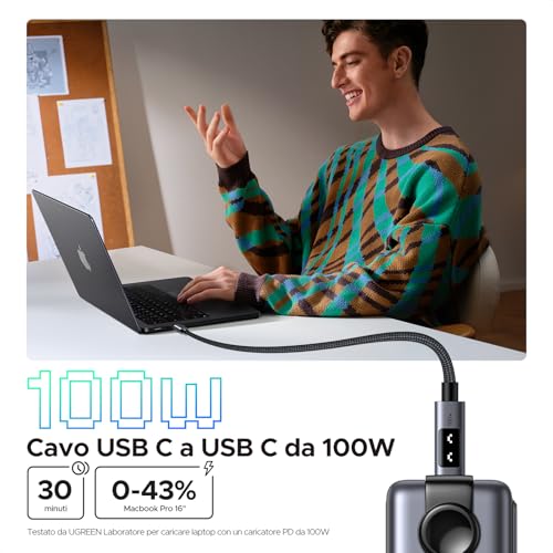 UGREEN Uno 100W Cavo USB C, Cable Type C in Nylon, Compatibile con MacBook iPad Air M2, ASUS, Acer, HP, iPhone 17 Pro Max Air/16/15 Plus Pro Max, Galaxy S25 Ultra S24 S23, Pixel 9/8. 3M - Immagine 1