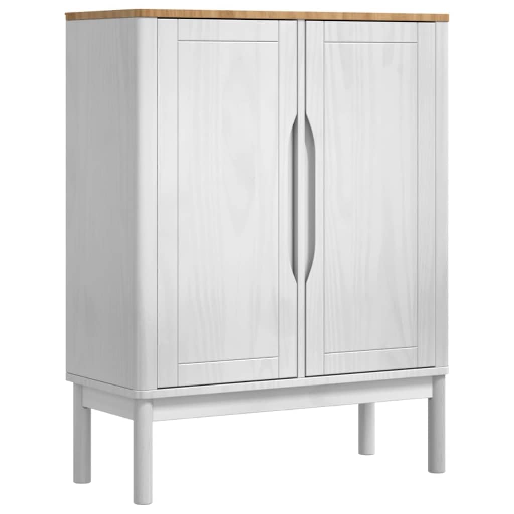 Credenza bianca, 70 x 30 x 70,5 cm, in legno massello di pino | Credenza compatta in legno di pino per soggiorno e camera da letto con 2 ante incernierate e aspetto senza maniglie.