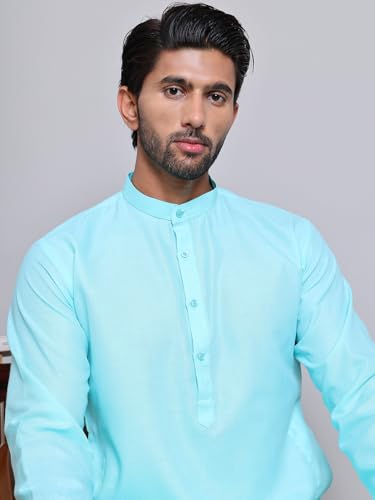 Image of Amazon Brand - Tavasya Men Casual Collared Festive Kurta | Cotton Blend | Solid | Knee Length | Regular Fit (Available in Plus+ Sizes)