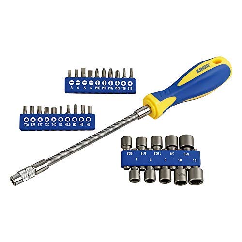 Kinzo Bit- und Steckschlüsselsatz 31-teilig | Flexibler Schaft | Hochwertiger Chrom Vanadium Stahl | Magnetisch | erreicht auch schwierige Stellen mühelos 1 Kinzo Bit- und Steckschlüsselsatz 31-teilig | Flexibler Schaft | Hochwertiger Chrom Vanadium Stahl | Magnetisch | erreicht auch schwierige Stellen mühelos