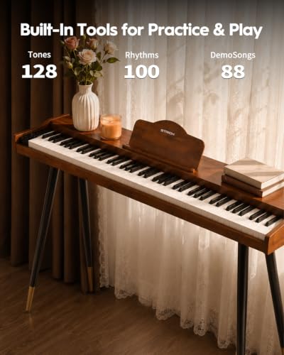 STRICH 88 Key Digital Piano Set, Full Size Velocity-Sensitive Keys, Electric Keyboard with Stand, Bench, Pedal, Headphones, Music Rest for Beginner, SPRITE-S(Vintage Brown)