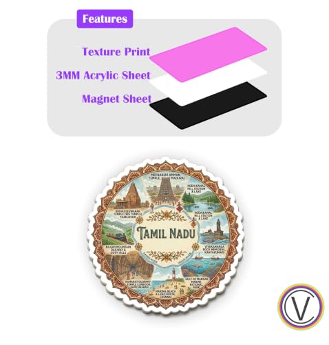 Image of Tamilnadu Textured Finish Acrylic Fridge Magnet - UV Texture Printed, Stylish Multicolor Magnet for Fridge, Wardrobe & Metal Surfaces, Pack of 1 (Tamilnadu 1)