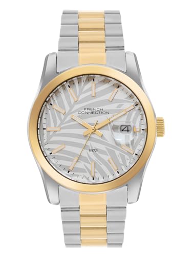 Image of French Connection Sol Dated White Round Dial Stainless Steel Strap | Casual | Premium | Designed Feature Wrist Watch for Men - FCH14STM