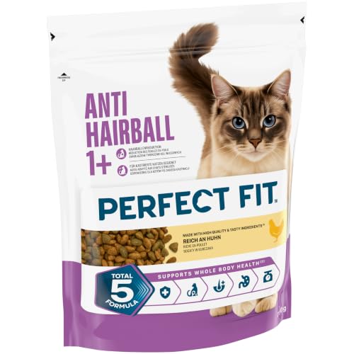 PERFECT FIT Hairball Adult 1+ Trockenfutter für Katzen 6 x 750 g Huhn (6er-Packung)