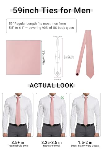 Image of HISDERN Mens Ties Solid Color Ties for Men Formal Necktie with Pocket Square Set Satin Silk Neck Tie Handkerchiefs Set