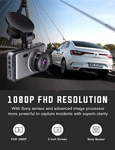 Dash Cam Front and Rear Include 32GB SD Card, 1080P Dash Camera for Cars 3 Inch LCD Screen Dual Dash Cam with Night Vision, 170° Wide Angle Dashboard Camera Motion Detection Parking Monitor G-Sensor - Thumbnail 5