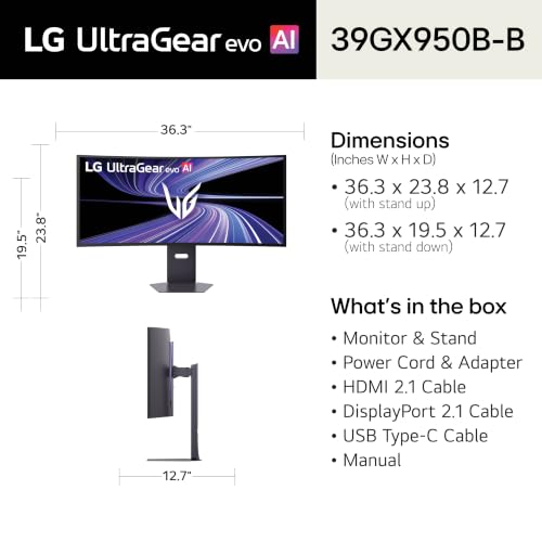 Image of LG 39GX950B-B 39-inch Ultragear evo 5K2K WUHD (5120 x 2160) OLED Curved Gaming Monitor, Dual-Mode,165Hz, 0.03ms, NVIDIA G-Sync, FreeSync Premium Pro, DisplayHDR True Black 500, HDMI, DP, USB-C, Black