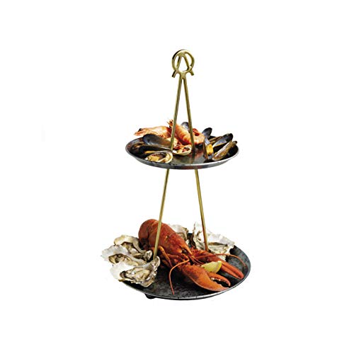 Artesà 2 Tiered Cupcake Stand/Serving Platter in Gift Box, Galvanised Steel, Brass/Metallic Blue