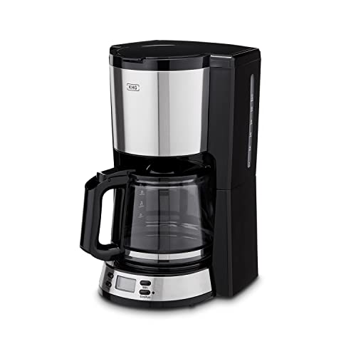 KHG Kaffeemaschine KA-186SE in schwarz, Filterkaffeemaschine mit Glaskanne, 1,5 Liter, für 12 Tassen, 1000 W, Abschaltautomatik, Permanentfilter, LCD-Anzeige/Uhr, Tropfstopp