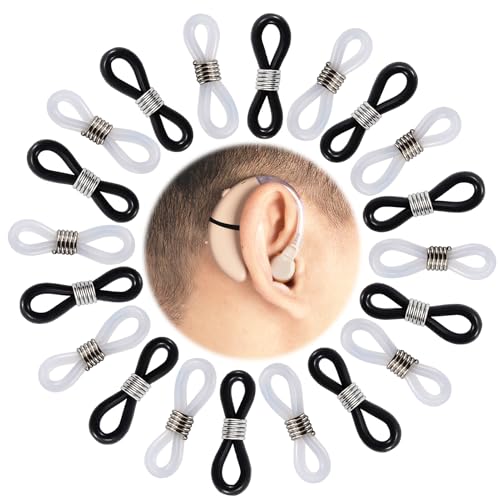 20 PCS Hearing Aids Glasses Connectors Anti-Lost Hearing Aid Holder Cochlear Accessories for Hearing Aids for Seniors Fixed Hearing Aid Retention Clip Hearing Aids Accessories(White+Black)